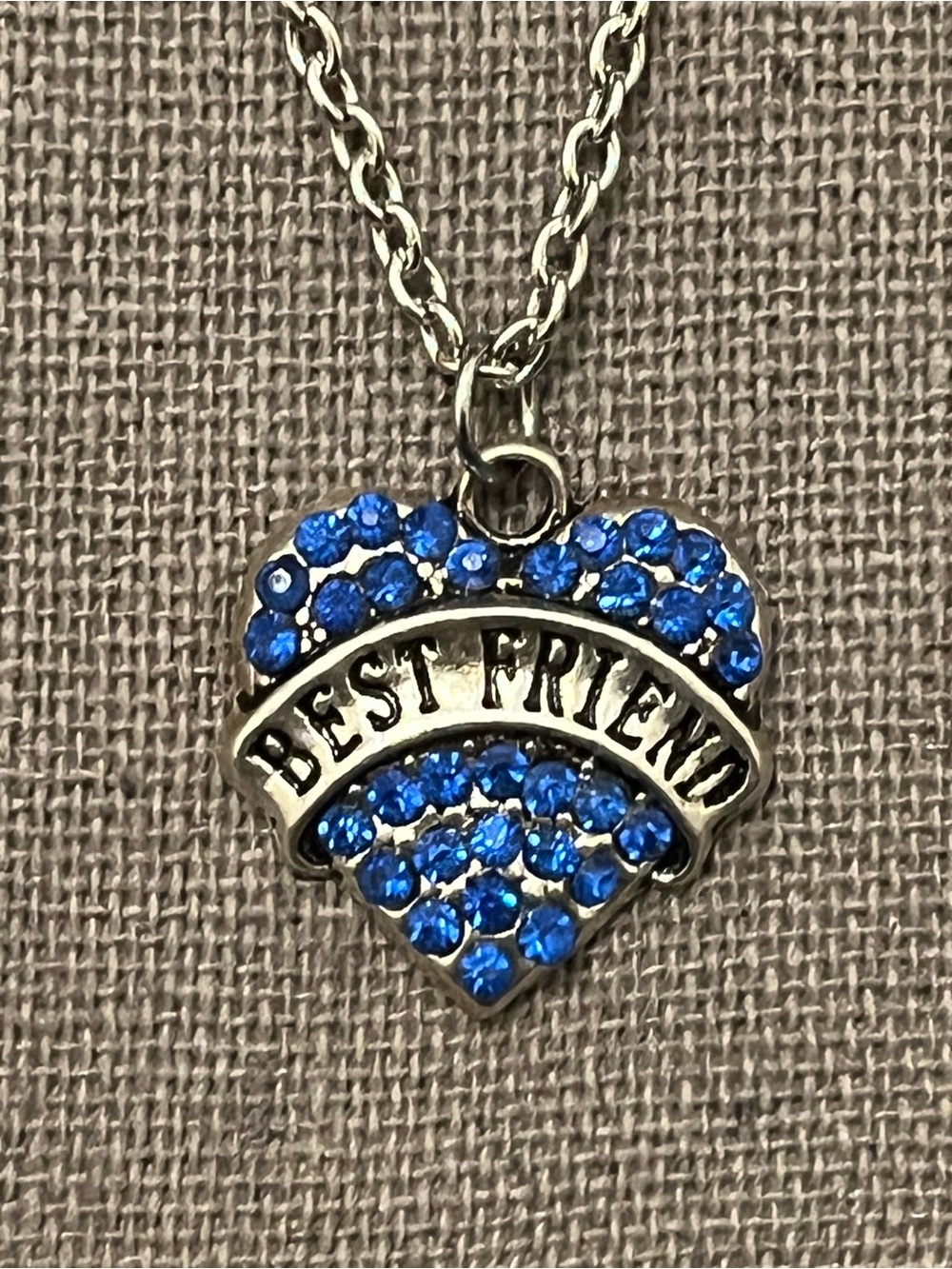 Best Friend Heart Pendant Necklace with Blue Crystals